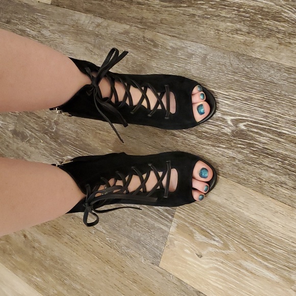 Sam Edelman leather suede black chunky laced heels - Picture 11 of 11